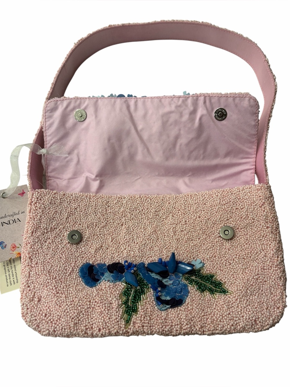NWT: *Viral* Pink Hydrangea Beaded Bag 🌸From India to You🌸 - Picture 3 of 9